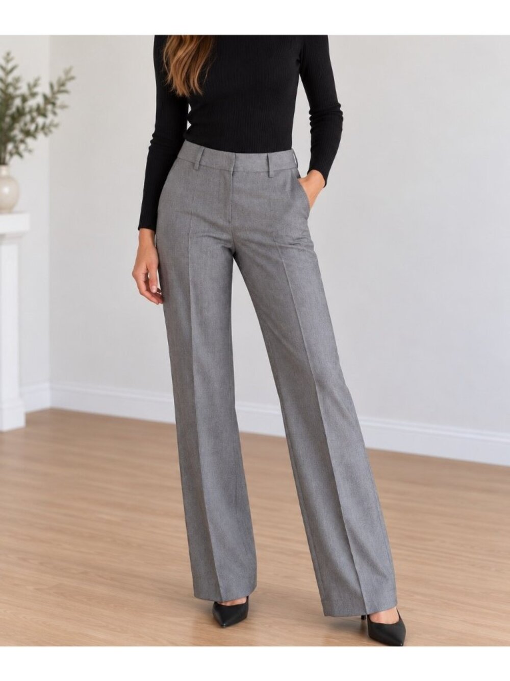 Michael Michael Kors Gray Herringbone Dress Pants Straight Leg Career Workwear